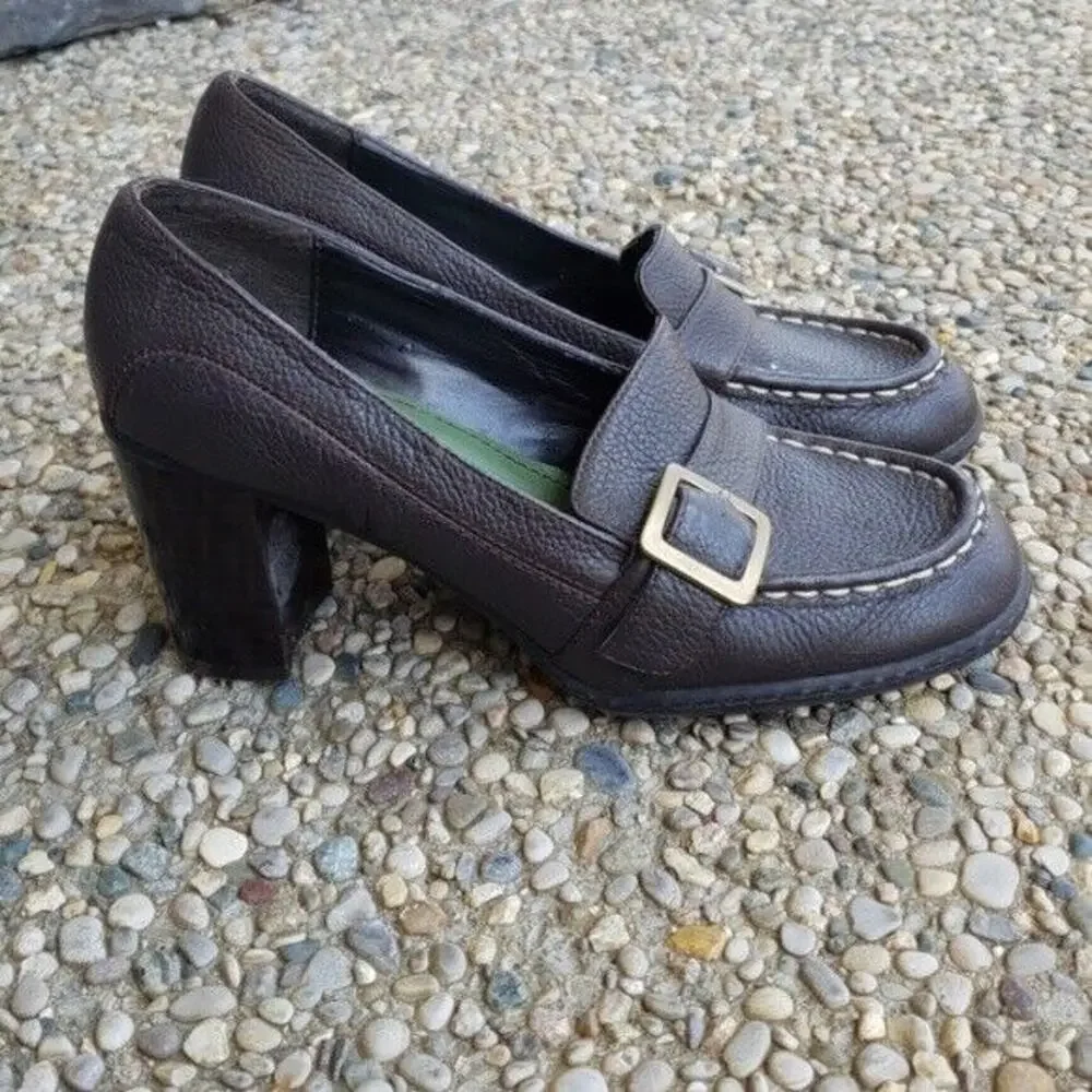 Tommy Girl Chunky Heel Leather Upper Pumps - Brown - Size 6